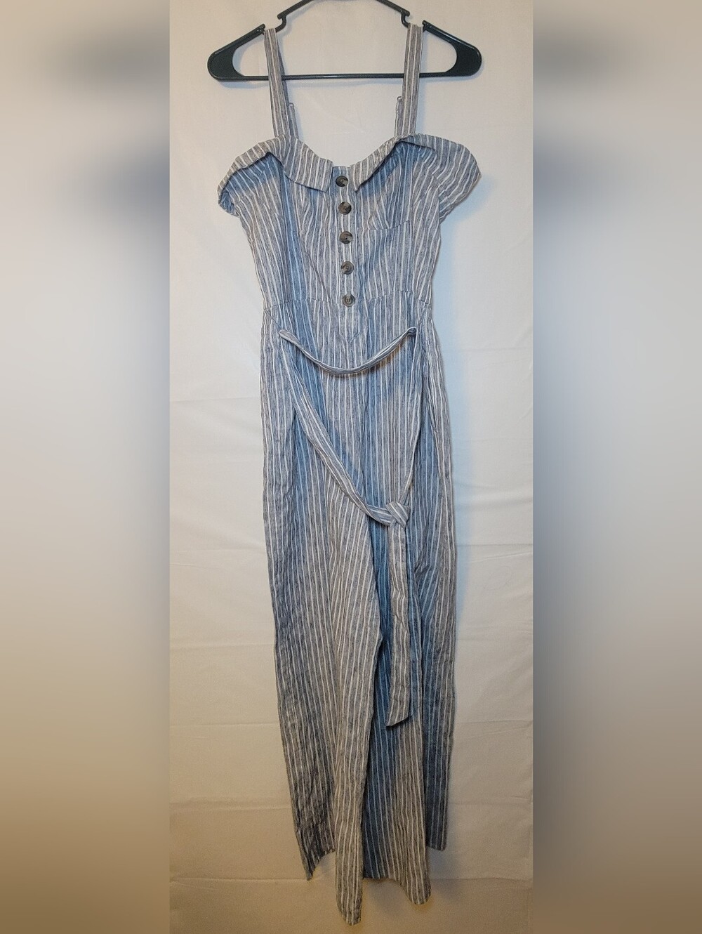 American Eagle Outfitters Blue and White Striped Jumpsuit with Buttons